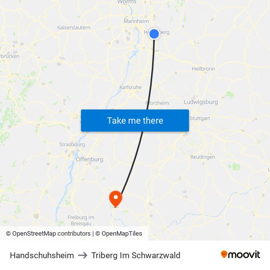 Handschuhsheim to Triberg Im Schwarzwald map