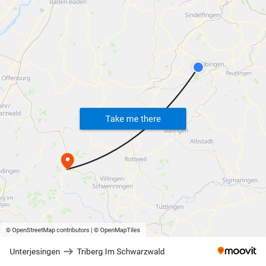 Unterjesingen to Triberg Im Schwarzwald map