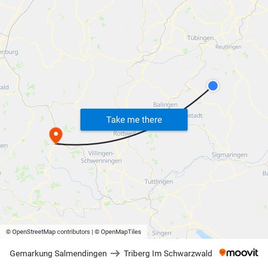 Gemarkung Salmendingen to Triberg Im Schwarzwald map