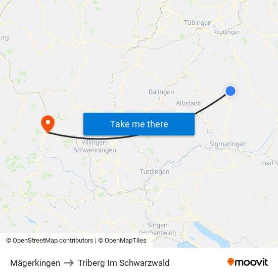 Mägerkingen to Triberg Im Schwarzwald map