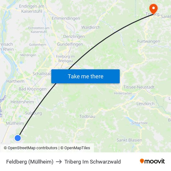 Feldberg (Müllheim) to Triberg Im Schwarzwald map