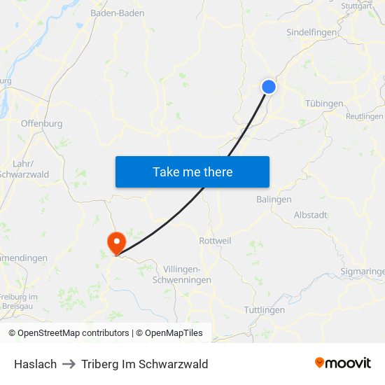 Haslach to Triberg Im Schwarzwald map