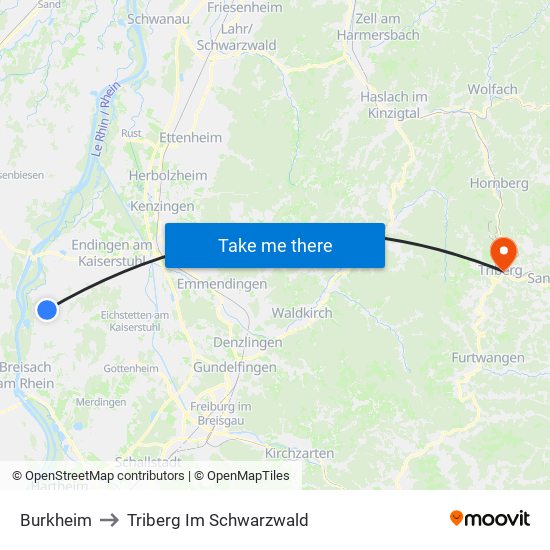 Burkheim to Triberg Im Schwarzwald map