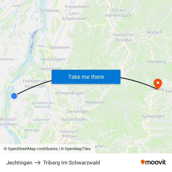 Jechtingen to Triberg Im Schwarzwald map