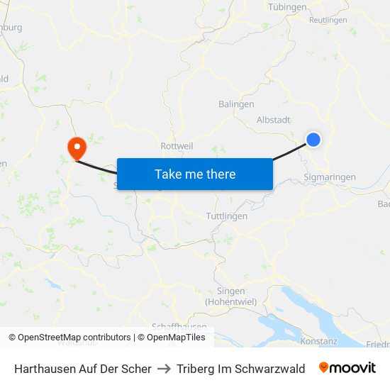 Harthausen Auf Der Scher to Triberg Im Schwarzwald map