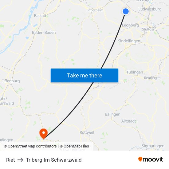 Riet to Triberg Im Schwarzwald map