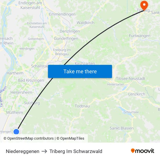 Niedereggenen to Triberg Im Schwarzwald map