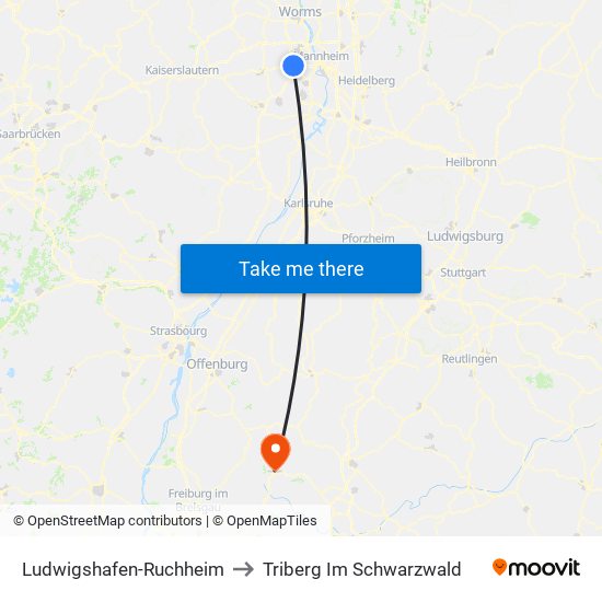 Ludwigshafen-Ruchheim to Triberg Im Schwarzwald map