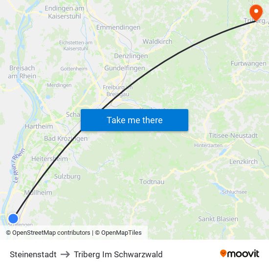 Steinenstadt to Triberg Im Schwarzwald map