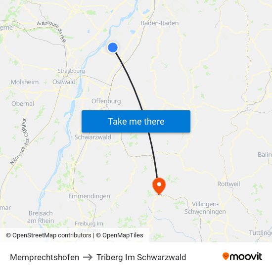 Memprechtshofen to Triberg Im Schwarzwald map