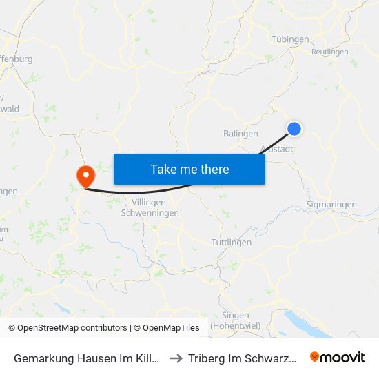 Gemarkung Hausen Im Killertal to Triberg Im Schwarzwald map