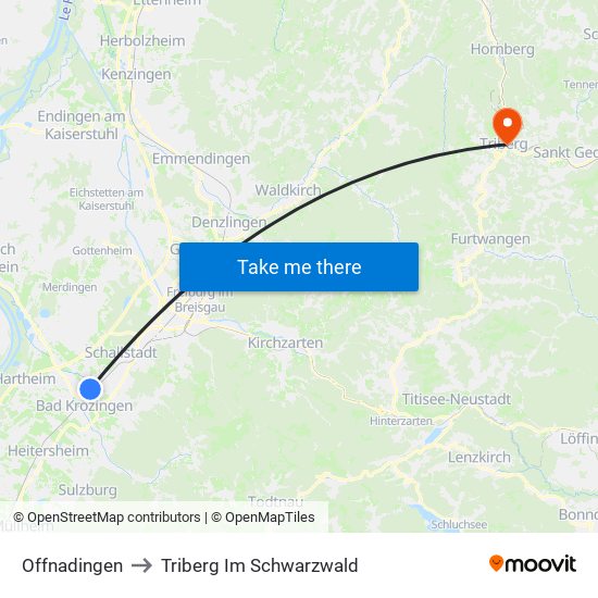Offnadingen to Triberg Im Schwarzwald map