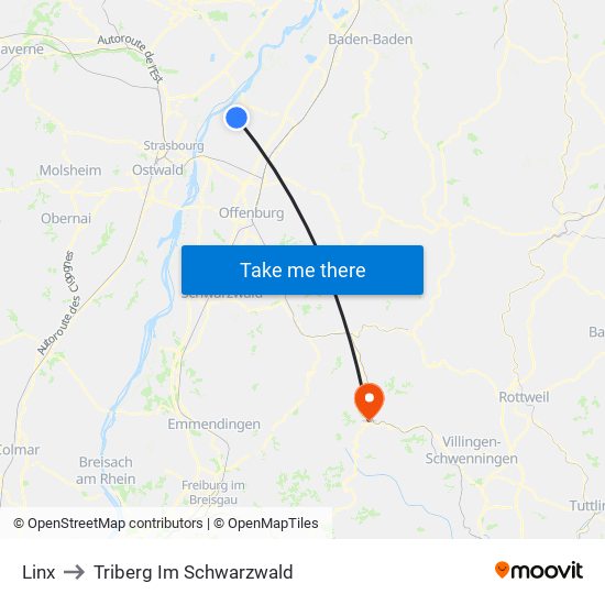 Linx to Triberg Im Schwarzwald map