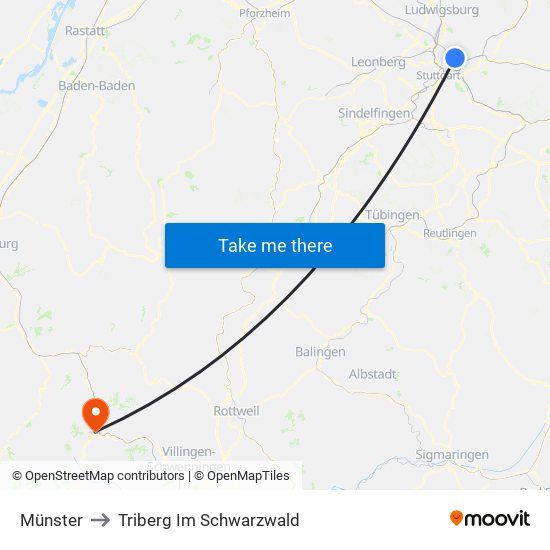 Münster to Triberg Im Schwarzwald map