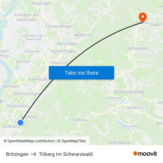 Britzingen to Triberg Im Schwarzwald map