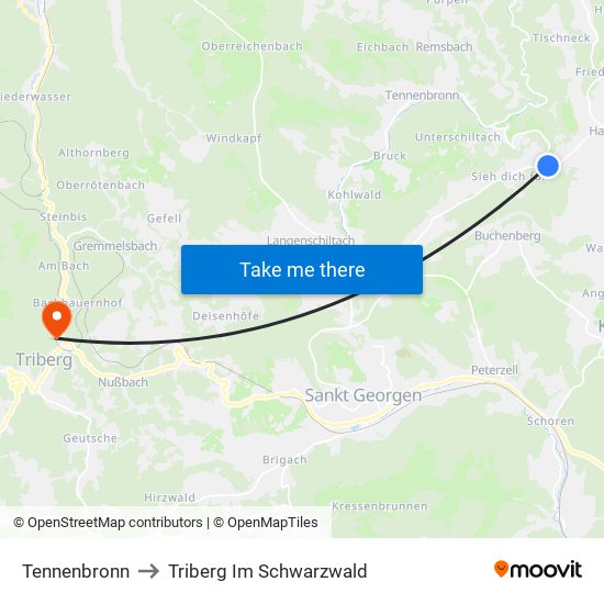 Tennenbronn to Triberg Im Schwarzwald map