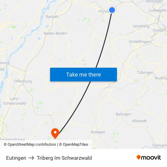 Eutingen to Triberg Im Schwarzwald map