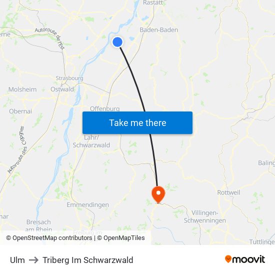 Ulm to Triberg Im Schwarzwald map