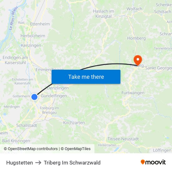 Hugstetten to Triberg Im Schwarzwald map