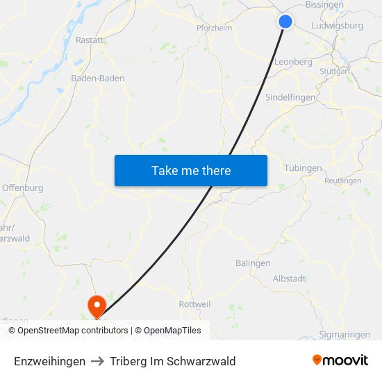 Enzweihingen to Triberg Im Schwarzwald map
