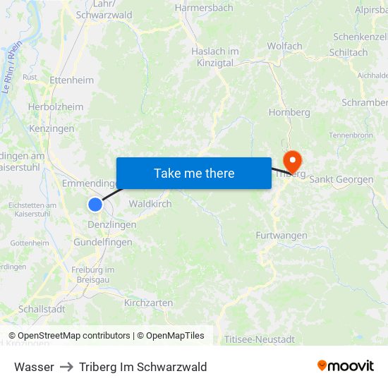 Wasser to Triberg Im Schwarzwald map