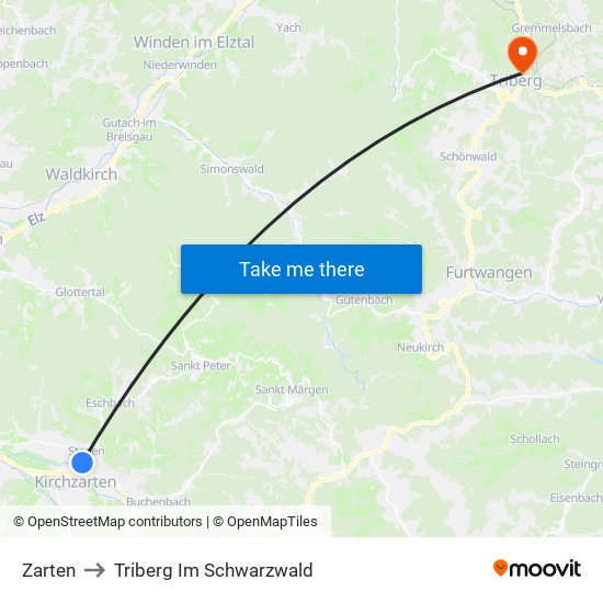 Zarten to Triberg Im Schwarzwald map