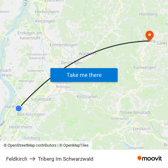 Feldkirch to Triberg Im Schwarzwald map