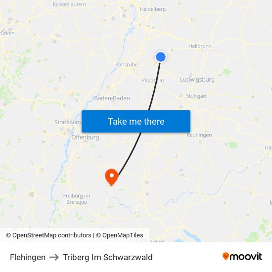 Flehingen to Triberg Im Schwarzwald map