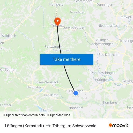 Löffingen (Kernstadt) to Triberg Im Schwarzwald map