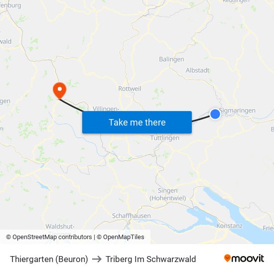 Thiergarten (Beuron) to Triberg Im Schwarzwald map