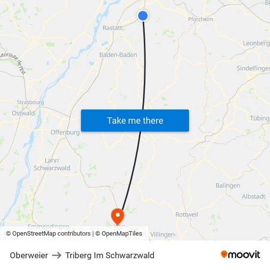 Oberweier to Triberg Im Schwarzwald map