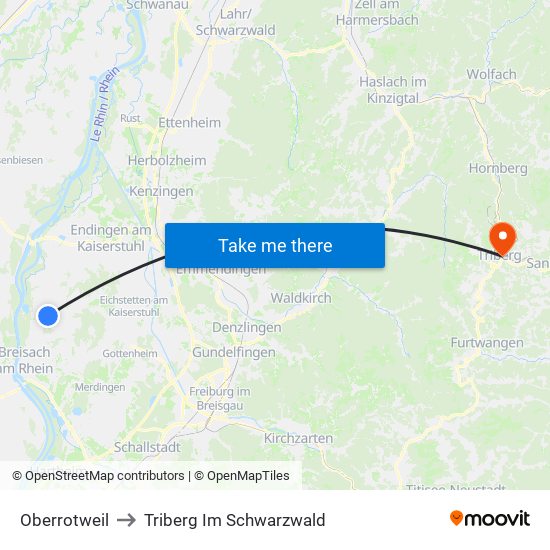 Oberrotweil to Triberg Im Schwarzwald map