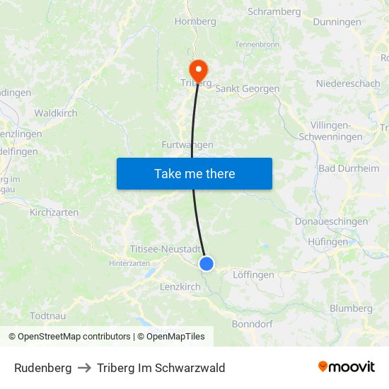 Rudenberg to Triberg Im Schwarzwald map