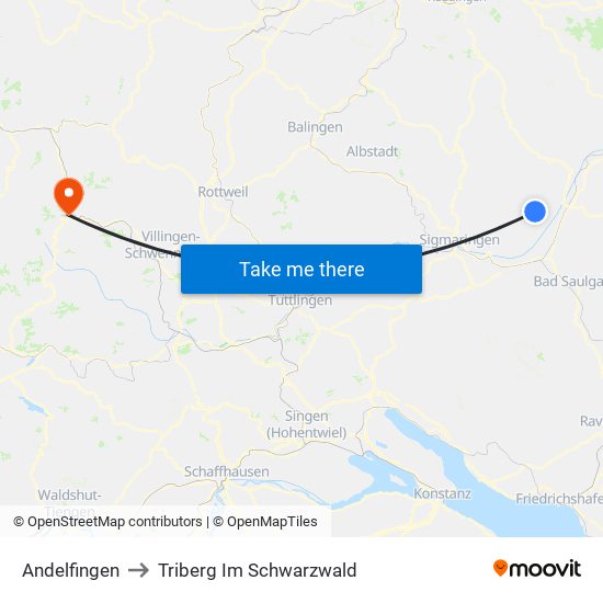 Andelfingen to Triberg Im Schwarzwald map