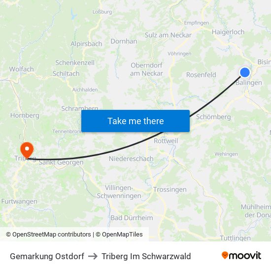 Gemarkung Ostdorf to Triberg Im Schwarzwald map