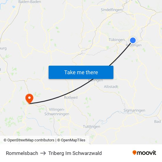 Rommelsbach to Triberg Im Schwarzwald map