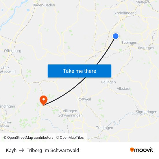 Kayh to Triberg Im Schwarzwald map