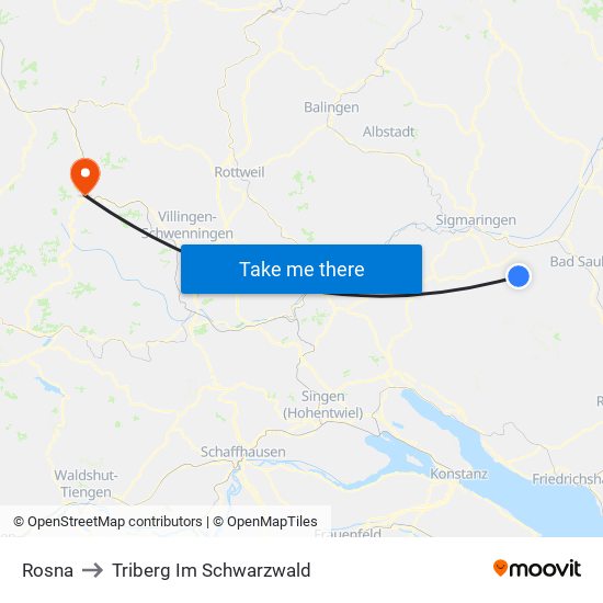 Rosna to Triberg Im Schwarzwald map