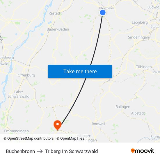 Büchenbronn to Triberg Im Schwarzwald map