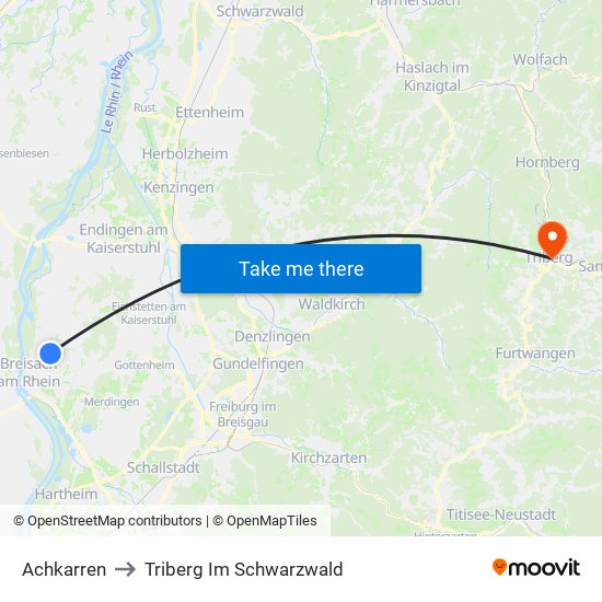 Achkarren to Triberg Im Schwarzwald map