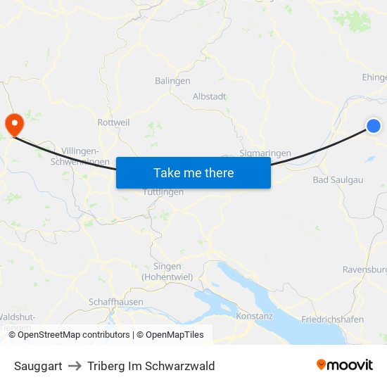Sauggart to Triberg Im Schwarzwald map