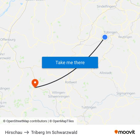 Hirschau to Triberg Im Schwarzwald map