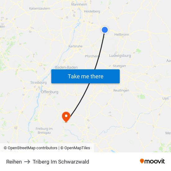 Reihen to Triberg Im Schwarzwald map