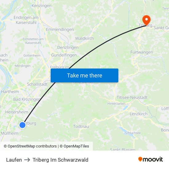 Laufen to Triberg Im Schwarzwald map