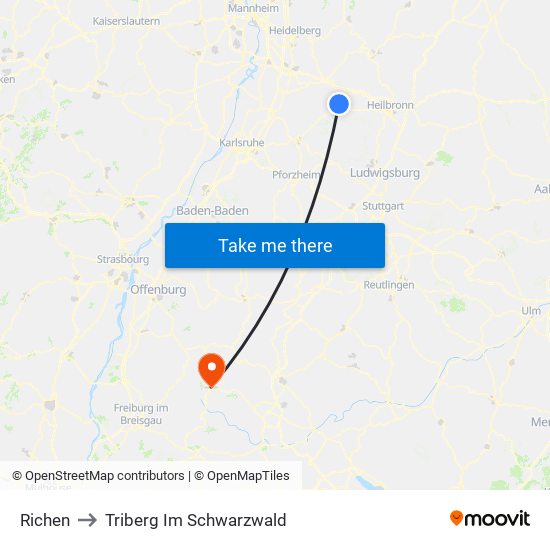 Richen to Triberg Im Schwarzwald map