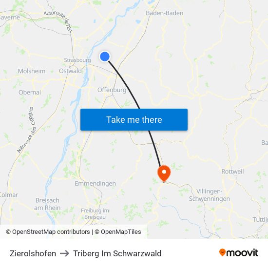 Zierolshofen to Triberg Im Schwarzwald map