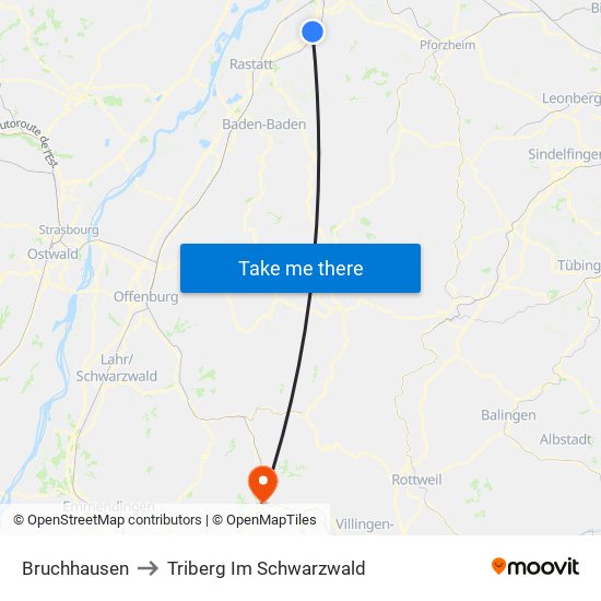 Bruchhausen to Triberg Im Schwarzwald map
