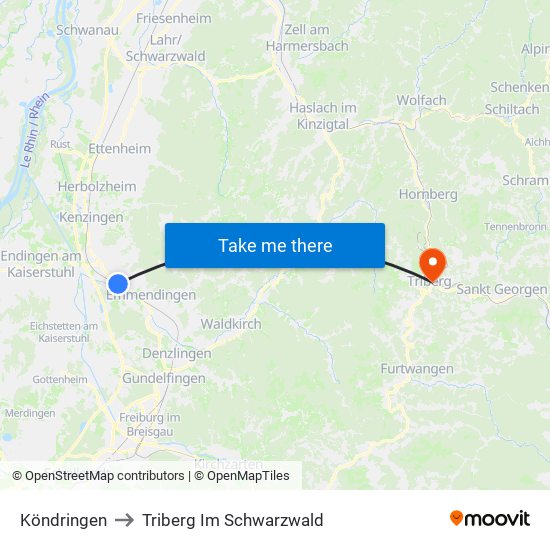 Köndringen to Triberg Im Schwarzwald map