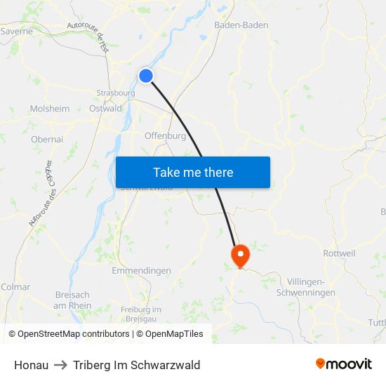 Honau to Triberg Im Schwarzwald map