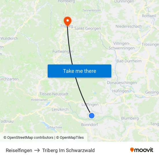 Reiselfingen to Triberg Im Schwarzwald map